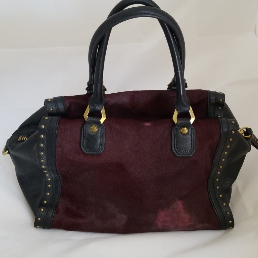orYANY Studded Calf Hair Satchel Cabernet Brenda - Picture 3 of 6